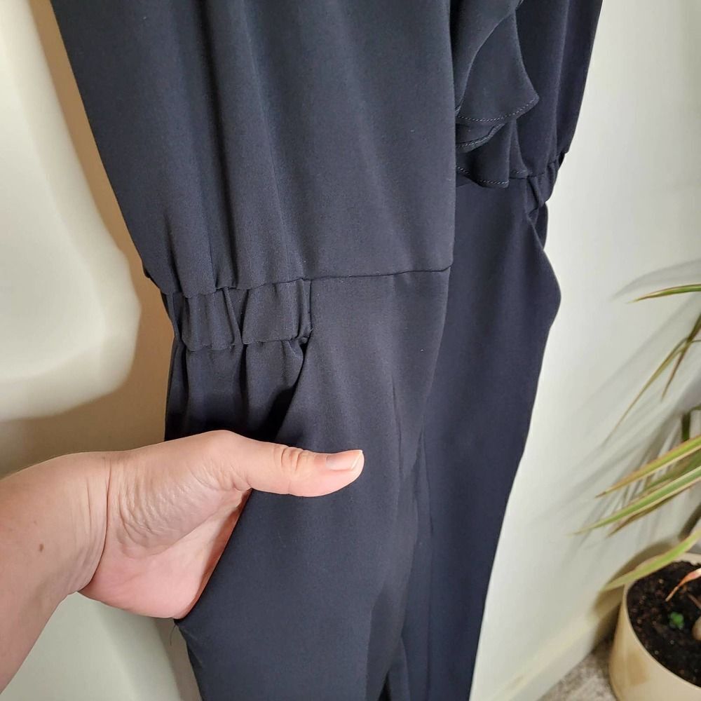 Parker Ruffled Jumpsuit Size 2 Black Ruffle Faux Wrap - Picture 5 of 12